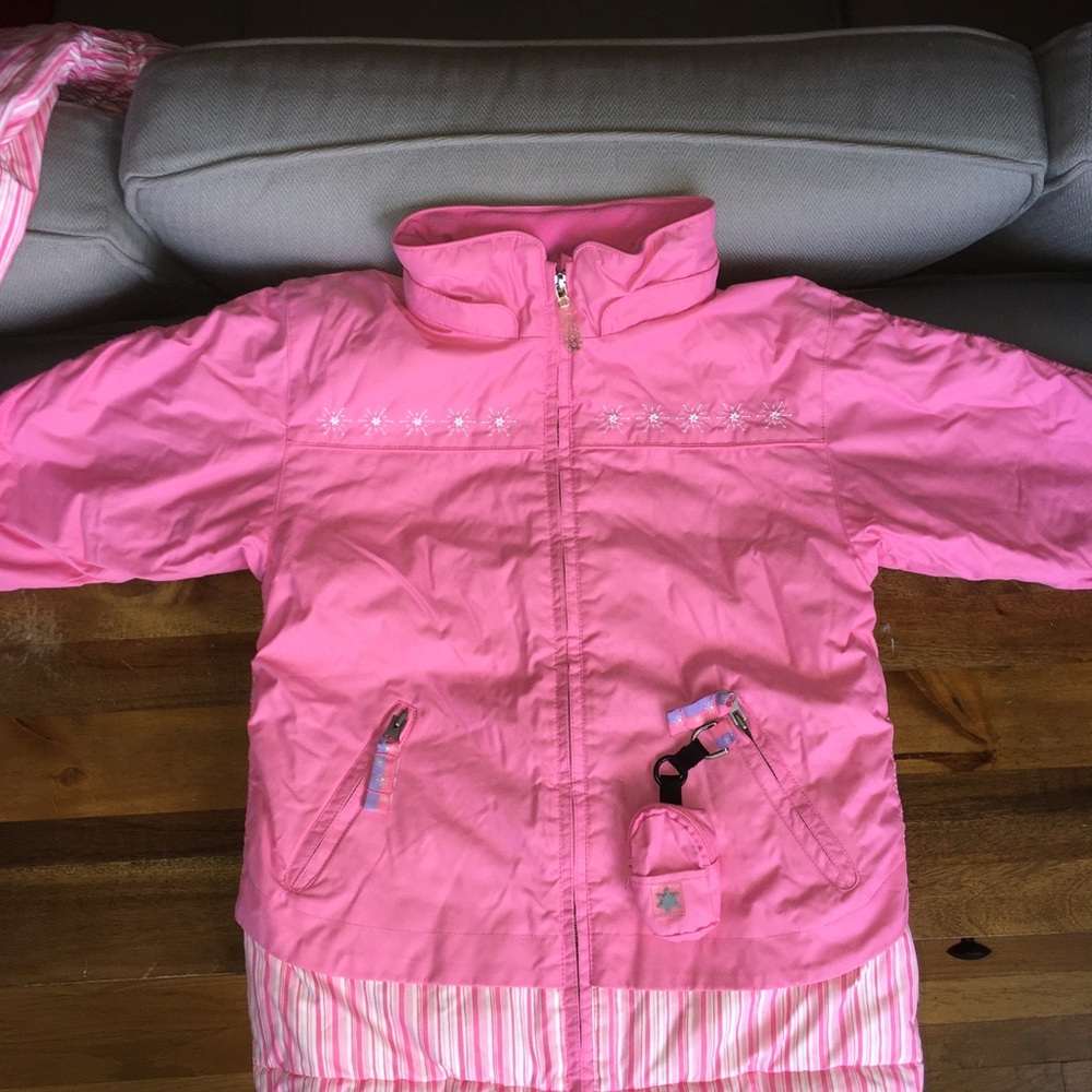 Adorable Couloir kids pink striped snow outfit - jacket and bib - size 6